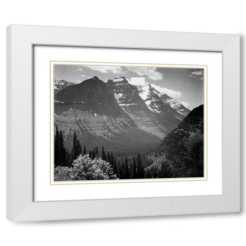 Snow Covered Mountains, Glacier National Park, Montana - National Parks and Monuments, 1941 White Modern Wood Framed Art Print with Double Matting by Adams, Ansel