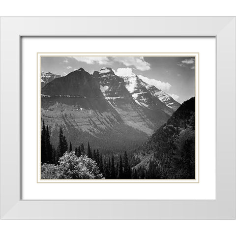 Snow Covered Mountains, Glacier National Park, Montana - National Parks and Monuments, 1941 White Modern Wood Framed Art Print with Double Matting by Adams, Ansel