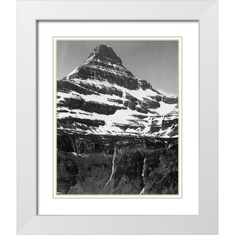 Snow Covered Mountain Glacier National Park, Montana - National Parks and Monuments, 1941 White Modern Wood Framed Art Print with Double Matting by Adams, Ansel