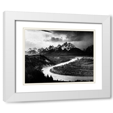 The Tetons - Snake River, Grand Teton National Park, Wyoming , 1941 White Modern Wood Framed Art Print with Double Matting by Adams, Ansel