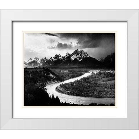 The Tetons - Snake River, Grand Teton National Park, Wyoming , 1941 White Modern Wood Framed Art Print with Double Matting by Adams, Ansel