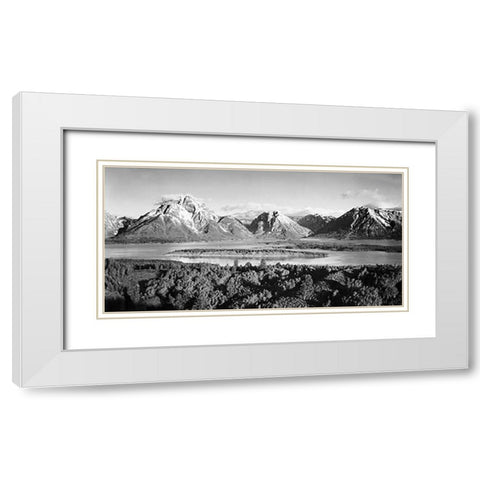Mt. Moran and Jackson Lake from Signal Hill, Grand Teton National Park, Wyoming, 1941 White Modern Wood Framed Art Print with Double Matting by Adams, Ansel