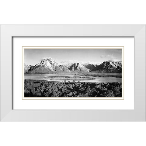 Mt. Moran and Jackson Lake from Signal Hill, Grand Teton National Park, Wyoming, 1941 White Modern Wood Framed Art Print with Double Matting by Adams, Ansel