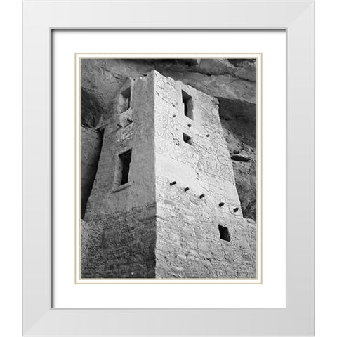 View of tower, taken from above, Cliff Palace, Mesa Verde National Park, Colorado, 1941 White Modern Wood Framed Art Print with Double Matting by Adams, Ansel