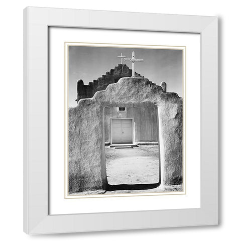 Front view of entrance, Church, Taos Pueblo National Historic Landmark, New Mexico, 1942 White Modern Wood Framed Art Print with Double Matting by Adams, Ansel