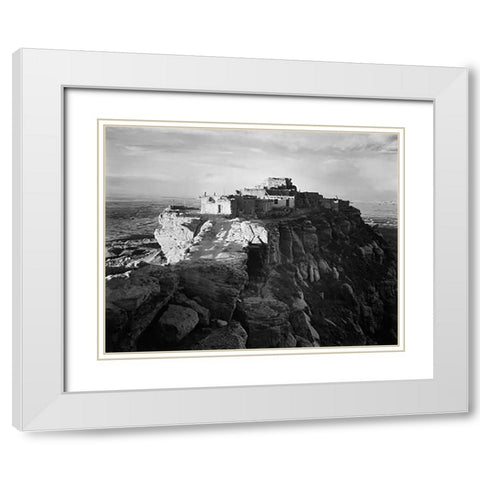Full view of the city on top of mountain, Walpi, Arizona, 1941 White Modern Wood Framed Art Print with Double Matting by Adams, Ansel