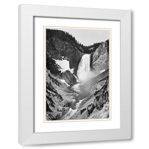 Yellowstone Falls, Yellowstone National Park, Wyoming. ca. 1941-1942 White Modern Wood Framed Art Print with Double Matting by Adams, Ansel