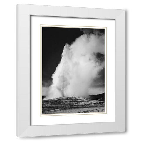 Photograph of Old Faithful Geyser Erupting in Yellowstone National Park, ca. 1941-1942 White Modern Wood Framed Art Print with Double Matting by Adams, Ansel