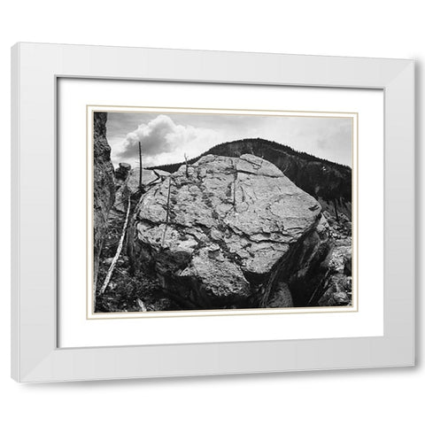 Boulder with hill in background, Rocks at Silver Gate, Yellowstone National Park, Wyoming, ca. 1941- White Modern Wood Framed Art Print with Double Matting by Adams, Ansel