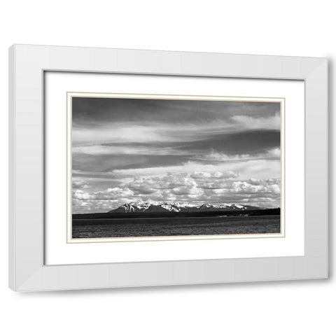 Yellowstone Lake, Mt. Sheridan, Yellowstone National Park, Wyoming, ca. 1941-1942 White Modern Wood Framed Art Print with Double Matting by Adams, Ansel