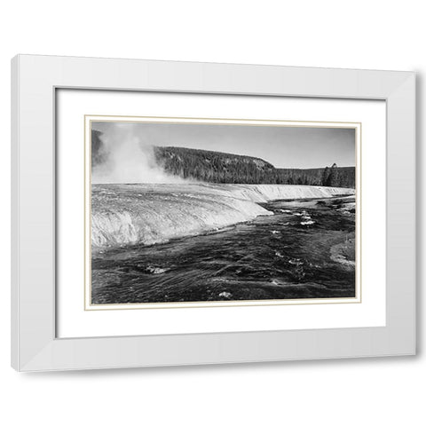 River in foreground, trees behind, Firehold River, Yellowstone National Park, Wyoming, ca. 1941-1942 White Modern Wood Framed Art Print with Double Matting by Adams, Ansel