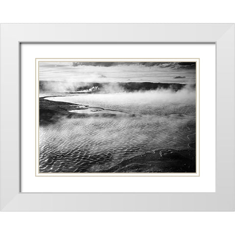 Surface of water presents a different texture in Fountain Geyser Pool, Yellowstone National Park, Wy White Modern Wood Framed Art Print with Double Matting by Adams, Ansel