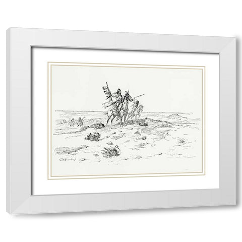 The Indian of the Plains as he was, 1899 White Modern Wood Framed Art Print with Double Matting by Russell, Charles