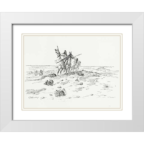 The Indian of the Plains as he was, 1899 White Modern Wood Framed Art Print with Double Matting by Russell, Charles