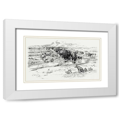 Natures Cattle, 1899 White Modern Wood Framed Art Print with Double Matting by Russell, Charles