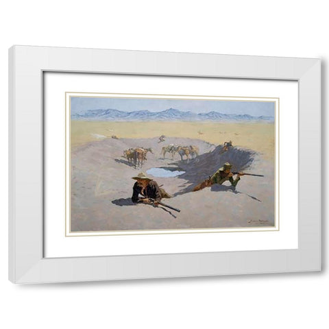 Fight for the Waterhole White Modern Wood Framed Art Print with Double Matting by Remington, Frederic