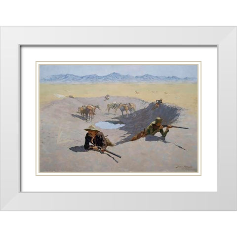 Fight for the Waterhole White Modern Wood Framed Art Print with Double Matting by Remington, Frederic