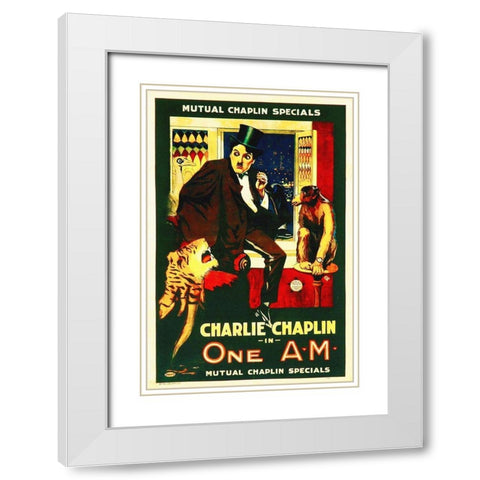 Charlie Chaplin, One A.M., 1916 White Modern Wood Framed Art Print with Double Matting by Hollywood Photo Archive