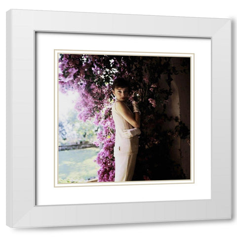 Audrey Hepburn White Modern Wood Framed Art Print with Double Matting by Hollywood Photo Archive