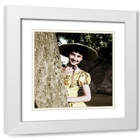 Audrey Hepburn White Modern Wood Framed Art Print with Double Matting by Hollywood Photo Archive