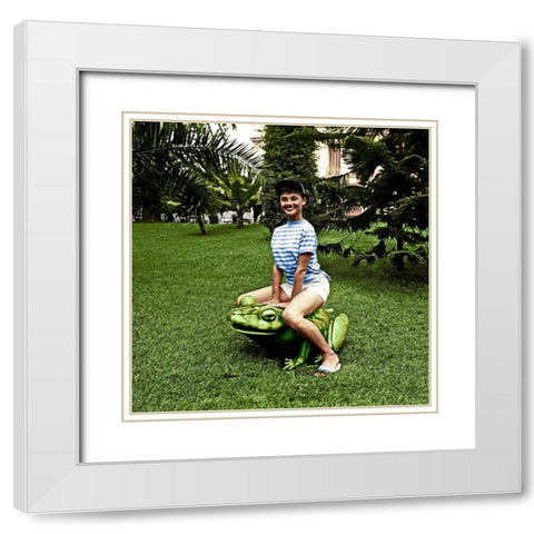 Audrey Hepburn White Modern Wood Framed Art Print with Double Matting by Hollywood Photo Archive