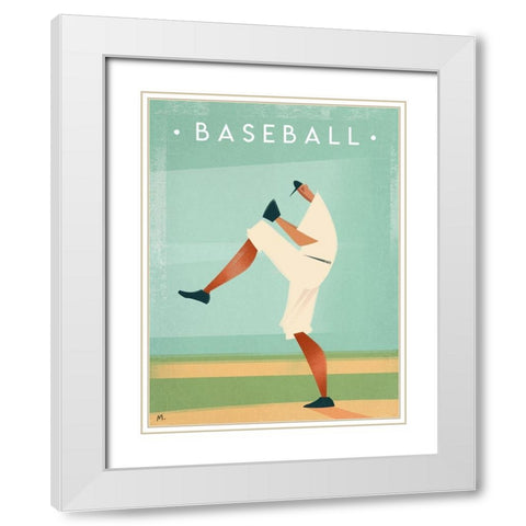 Baseball White Modern Wood Framed Art Print with Double Matting by Wickstrom, Martin