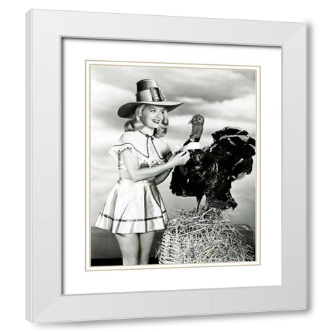 Doris Day with a Thanksgiving Turkey White Modern Wood Framed Art Print with Double Matting by Hollywood Photo Archive