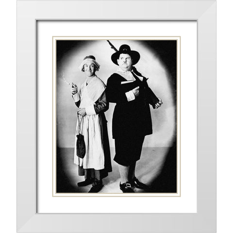 Laurel and Hardy - Thanksgiving White Modern Wood Framed Art Print with Double Matting by Hollywood Photo Archive