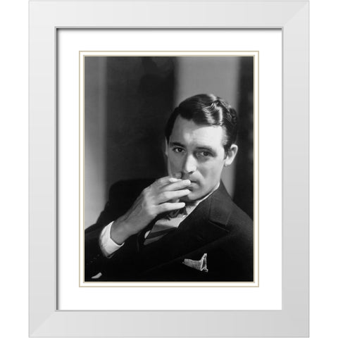 Cary Grant White Modern Wood Framed Art Print with Double Matting by Hollywood Photo Archive