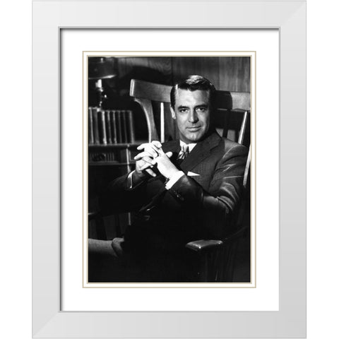 Cary Grant White Modern Wood Framed Art Print with Double Matting by Hollywood Photo Archive