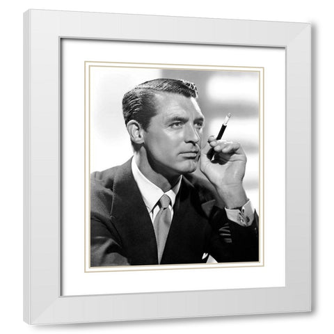 Cary Grant White Modern Wood Framed Art Print with Double Matting by Hollywood Photo Archive