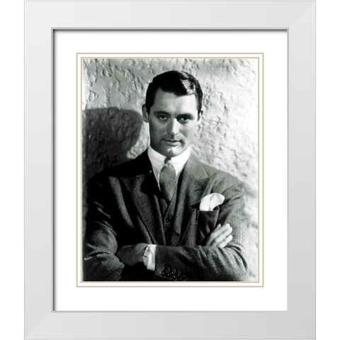 Cary Grant White Modern Wood Framed Art Print with Double Matting by Hollywood Photo Archive