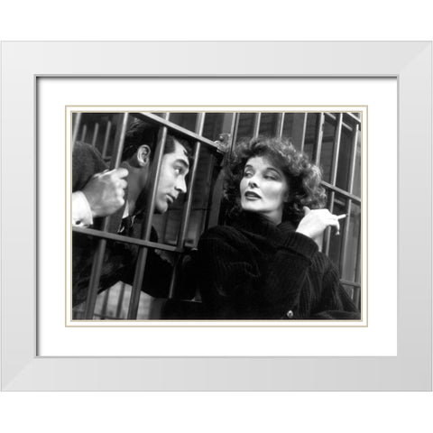 Cary Grant with Katherine Hepburn - Bringing Up Baby White Modern Wood Framed Art Print with Double Matting by Hollywood Photo Archive