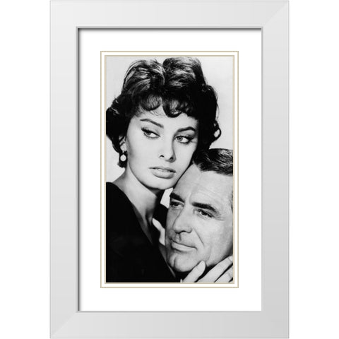 Cary Grant with Sophia Loren White Modern Wood Framed Art Print with Double Matting by Hollywood Photo Archive