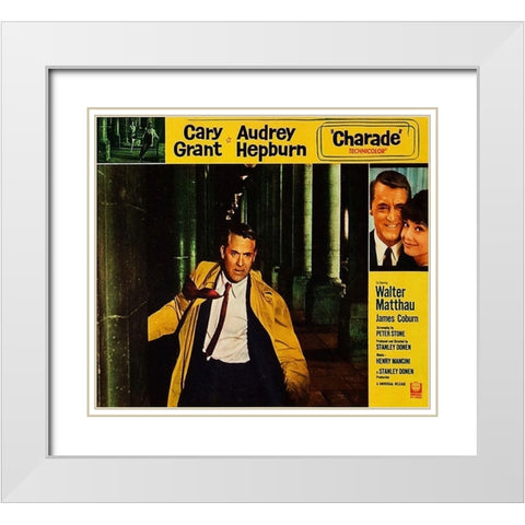 Cary Grant - Charade - Lobby Card White Modern Wood Framed Art Print with Double Matting by Hollywood Photo Archive