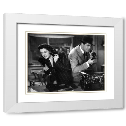 Cary Grant with Rosalind Russell - His Girl Friday White Modern Wood Framed Art Print with Double Matting by Hollywood Photo Archive