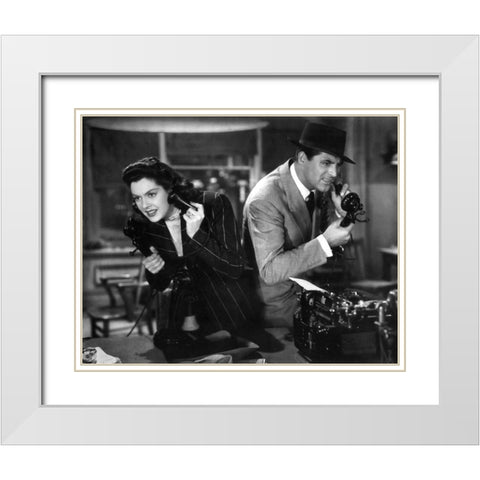 Cary Grant with Rosalind Russell - His Girl Friday White Modern Wood Framed Art Print with Double Matting by Hollywood Photo Archive