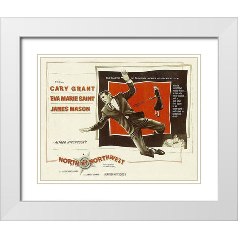 North by Northwest - Lobby Card White Modern Wood Framed Art Print with Double Matting by Hollywood Photo Archive