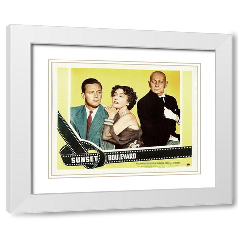 Sunset Boulevard - Lobby Card White Modern Wood Framed Art Print with Double Matting by Hollywood Photo Archive