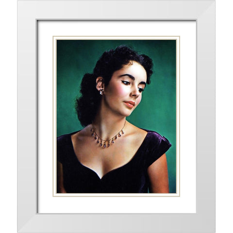 Elizabeth Taylor White Modern Wood Framed Art Print with Double Matting by Hollywood Photo Archive