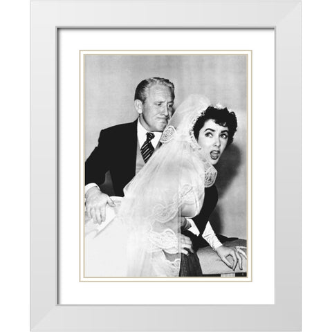 Father of the Bride - Elizabeth Taylor and Spencer Tracey White Modern Wood Framed Art Print with Double Matting by Hollywood Photo Archive