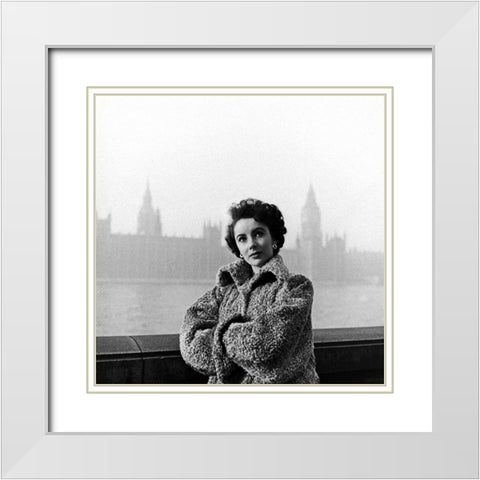 Elizabeth Taylor in London White Modern Wood Framed Art Print with Double Matting by Hollywood Photo Archive
