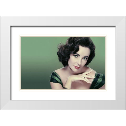 Elizabeth Taylor White Modern Wood Framed Art Print with Double Matting by Hollywood Photo Archive