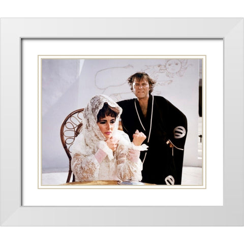 Elizabeth Taylor and Richard Burton in Boom White Modern Wood Framed Art Print with Double Matting by Hollywood Photo Archive