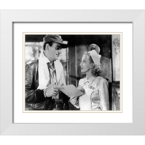 Flying Tigers - John Wayne White Modern Wood Framed Art Print with Double Matting by Hollywood Photo Archive