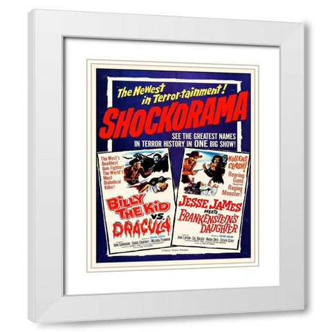 Double Feature - Billy the Kid vs. Dracula and Jesse James Meets Frankensteins Daughter White Modern Wood Framed Art Print with Double Matting by Hollywood Photo Archive