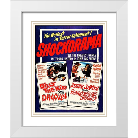 Double Feature - Billy the Kid vs. Dracula and Jesse James Meets Frankensteins Daughter White Modern Wood Framed Art Print with Double Matting by Hollywood Photo Archive