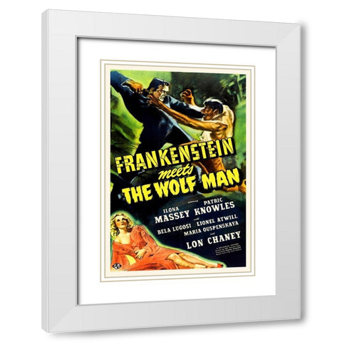 Frankenstein vs Wolfman White Modern Wood Framed Art Print with Double Matting by Hollywood Photo Archive