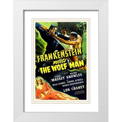 Frankenstein vs Wolfman White Modern Wood Framed Art Print with Double Matting by Hollywood Photo Archive