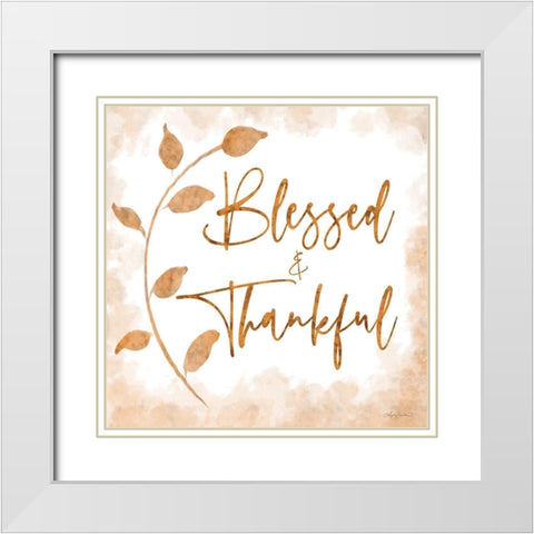 Blessed And Thankful White Modern Wood Framed Art Print with Double Matting by Bawden, Angela